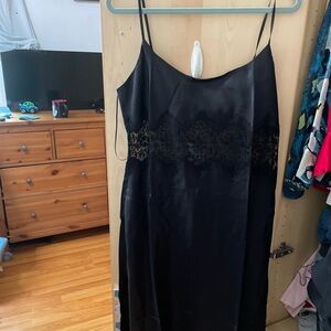 Ginia Black Satin Chemise with Lace Detail